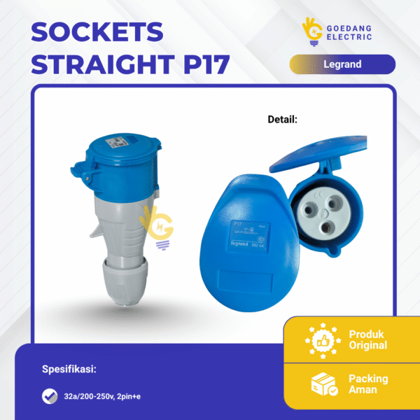 Sockets straight p17, 32a/200-250v, 2pin+e